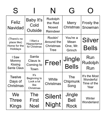 Christmas Singo Bingo Card