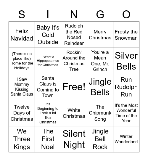 Christmas Singo Bingo Card