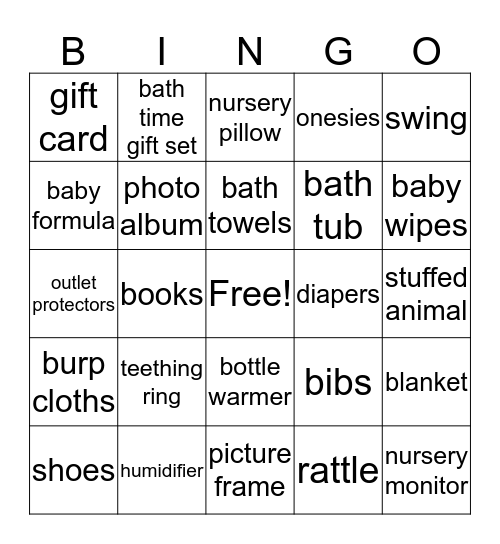 Karringrton's Shower Bingo Card