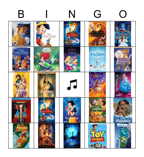 Disney Songs Bingo Card