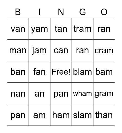 Bonus Letters Bingo Card