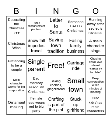 Hallmark Christmas Movie Bingo Card