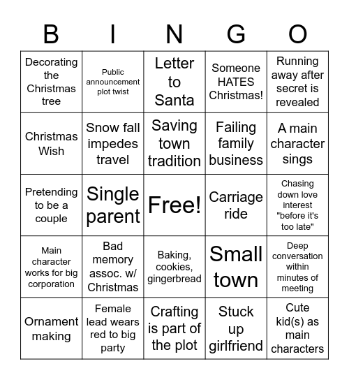 Hallmark Christmas Movie Bingo Card