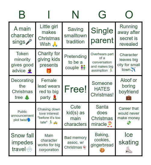 Hallmark Christmas Movie Bingo Card