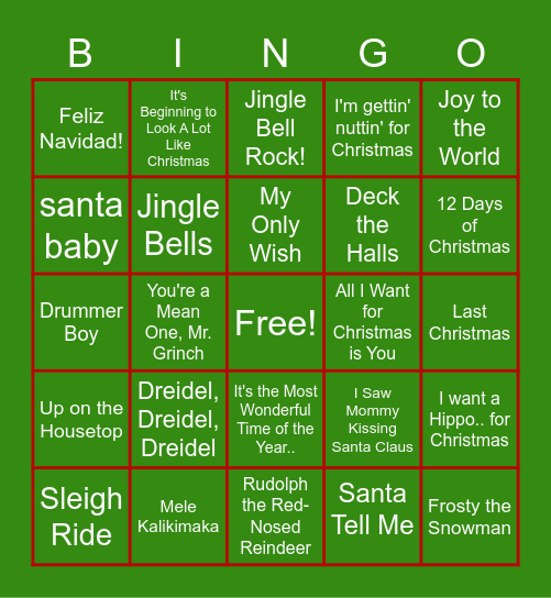 Name That Holiday Song! Bingo Card