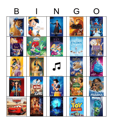 Disney Songs Bingo Card