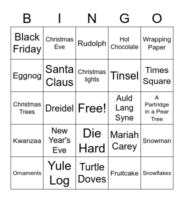 P&C Holiday Happy Hour Bingo Card