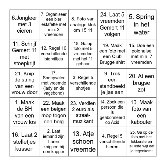 Gemert 11 Bingokaart Brugge Bingo Card
