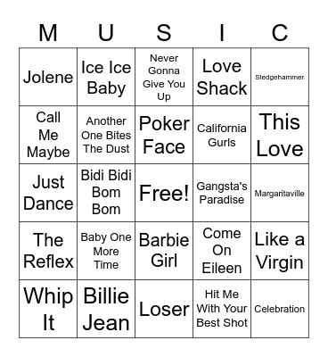 Family Music Bingo Card