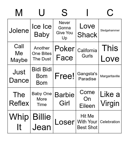 Family Music Bingo Card
