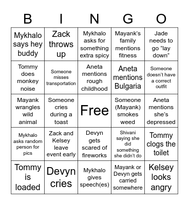 India Bingo Card