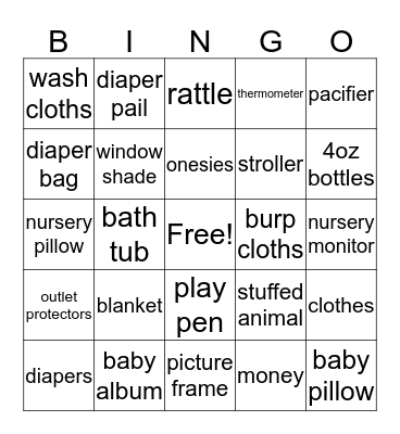 Karrington's Shower Bingo Card