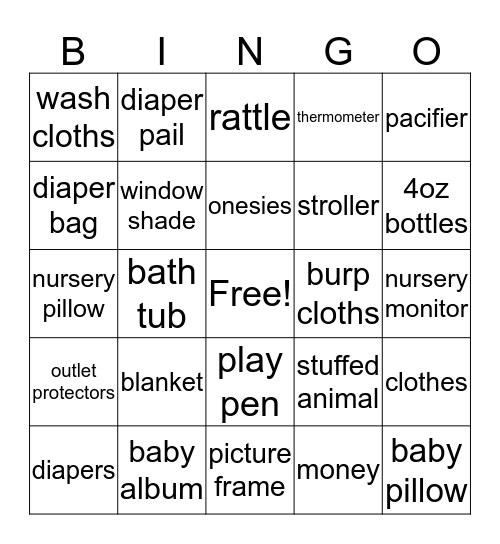 Karrington's Shower Bingo Card