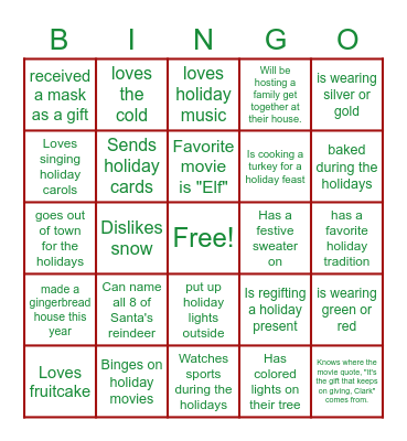 Holiday Bingo Card