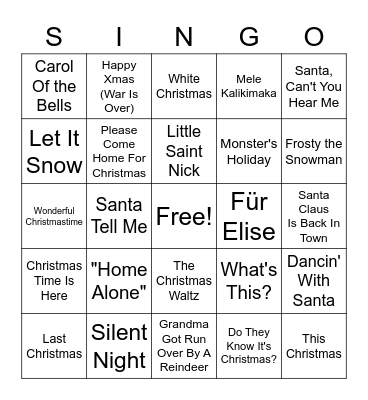 Christmas Singo Bingo Card