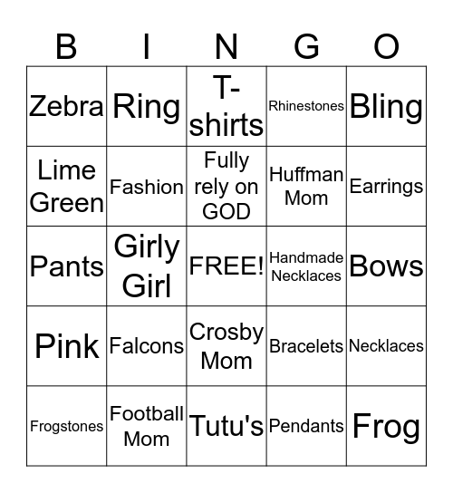 Frogstones Blingo Bingo Card