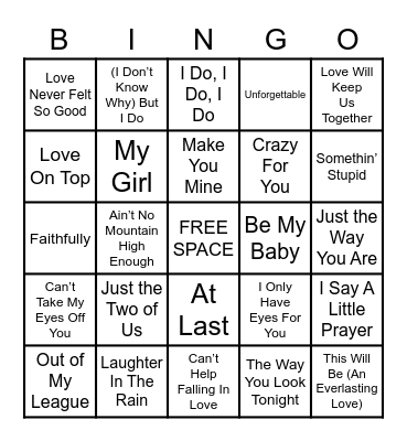 Love Songs Bingo Card