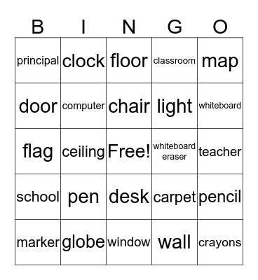 Spanish School Vocab Bingo Card