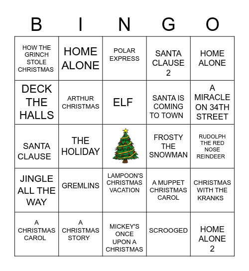 CHRISTMAS MOVIE Bingo Card
