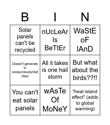 Suddenly environmentally concerned, fossil-fuel loving, right-wing gaslit Bingo Card