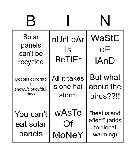 Suddenly environmentally concerned, fossil-fuel loving, right-wing gaslit Bingo Card
