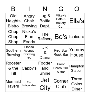 Seminole Heights Bingo Card