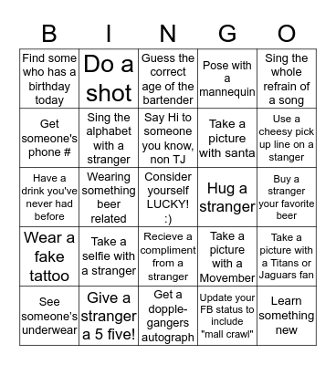 MALL CRAWL Bingo Card