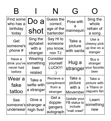 MALL CRAWL Bingo Card