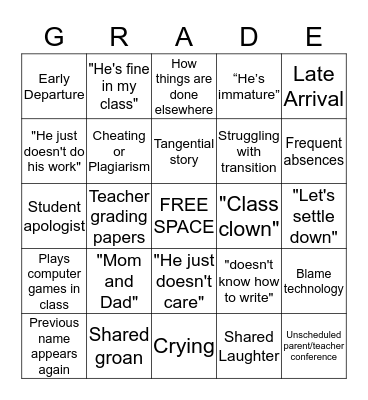 GLM Bingo Card