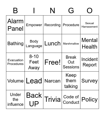 Troy Public Library Squad Safety and No Bull Bootcamp Bingo Card