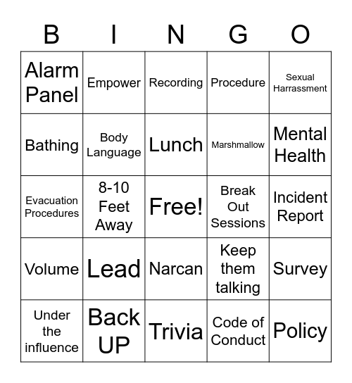 Troy Public Library Squad Safety and No Bull Bootcamp Bingo Card