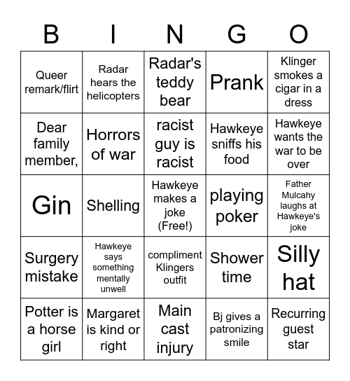 MASH Bingo Card