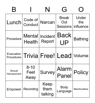 Troy Public Library Squad Safety and No Bull Bootcamp Bingo Card