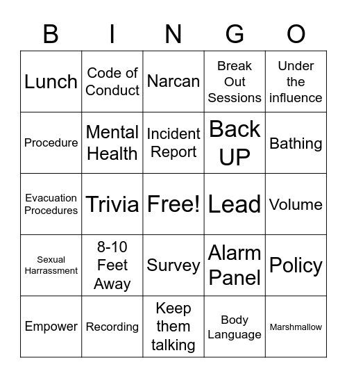 Troy Public Library Squad Safety and No Bull Bootcamp Bingo Card