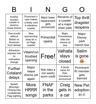 R Slash 2023 Bingo Card