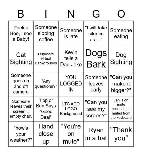 LTC ACO Company Call BINGO Card