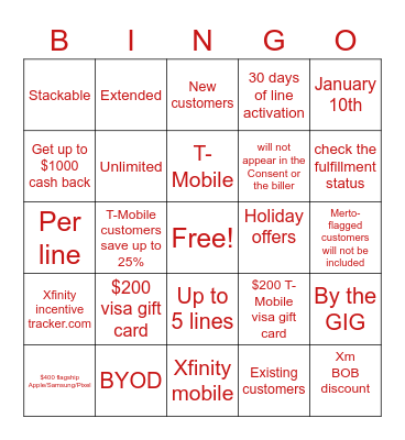 Xm Holiday offers Bingo Card