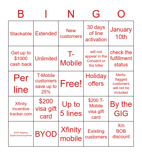 Xm Holiday offers Bingo Card