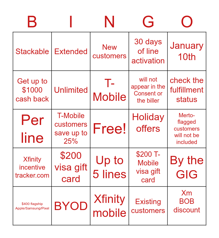 Xm Holiday offers Bingo Card