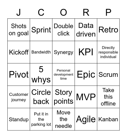 Startup Buzzwords Bingo Card