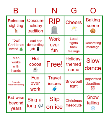 Hallmark Movie Bingo Card