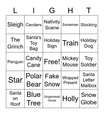Christmas Lights Scavenger Hunt Bingo Card