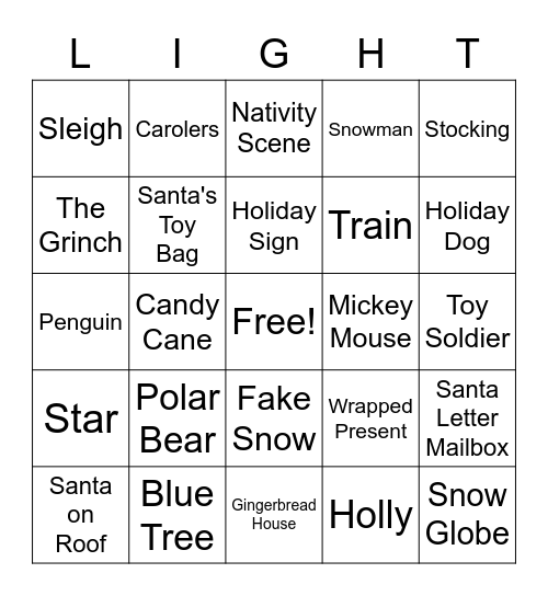 Christmas Lights Scavenger Hunt Bingo Card