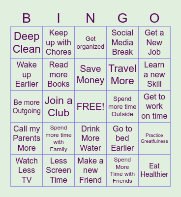 New Years Resolution Bingo Card