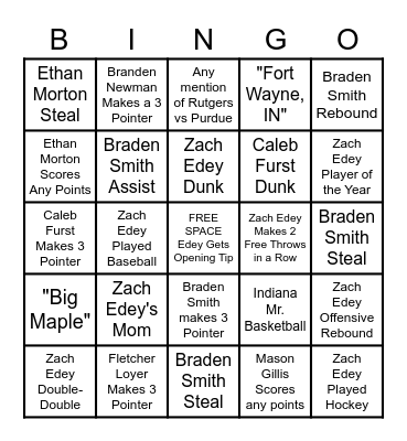 Purdue Basketball Bingo 2022 Bingo Card