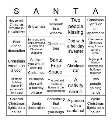 Brooks Neighborhood Christmas Bingo Card