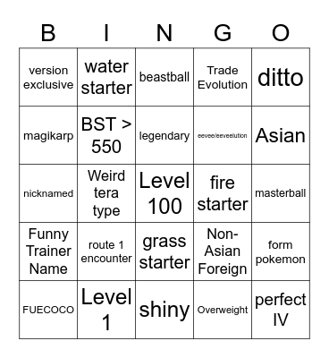 Untitled Bingo Card