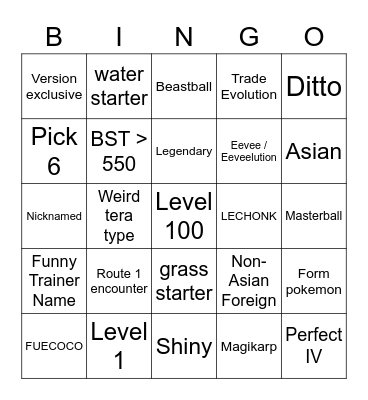 PKMN Surprise Trade Bingo Card