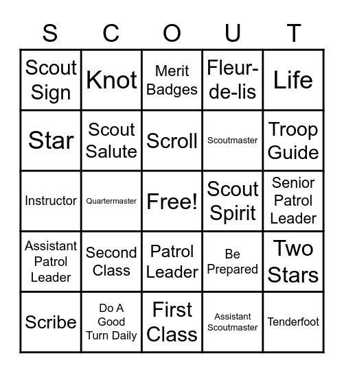 Scouting Adventure Bingo Card