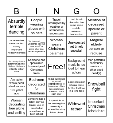 Holiday RomCom Movie BINGO Card